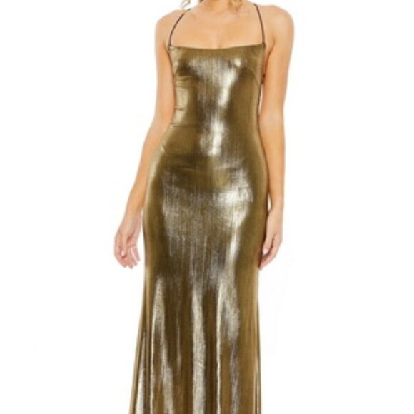 Mac Duggal Dresses & Skirts - Ieena Mac Duggal Antique Gold Metallic Corset Back Column Gown